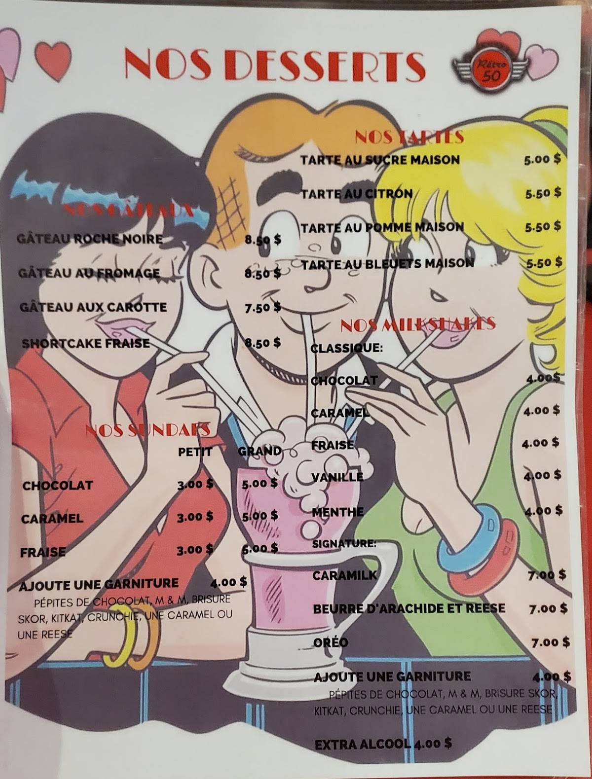 Menu de Restaurant Rétro 50