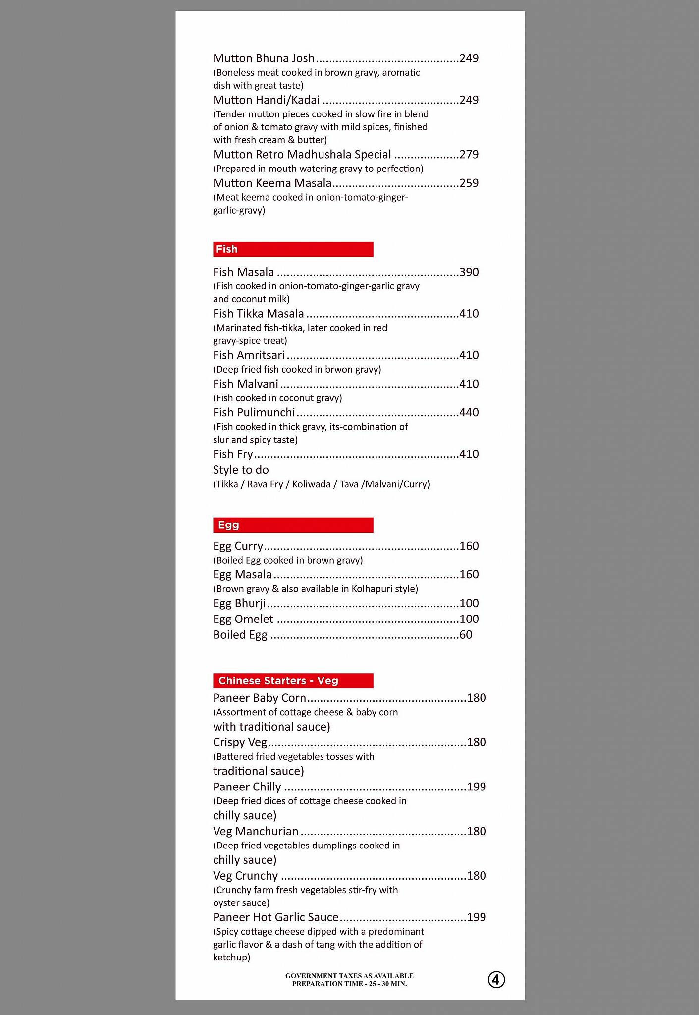 Retro Madhushala menu