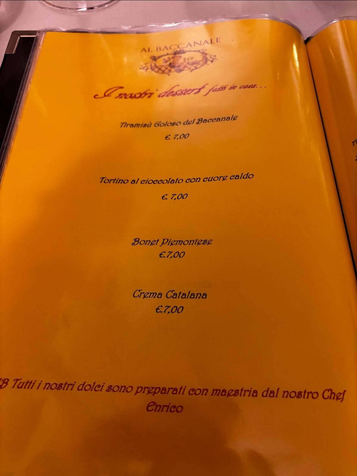 Menu di Ristorante Baccanale 