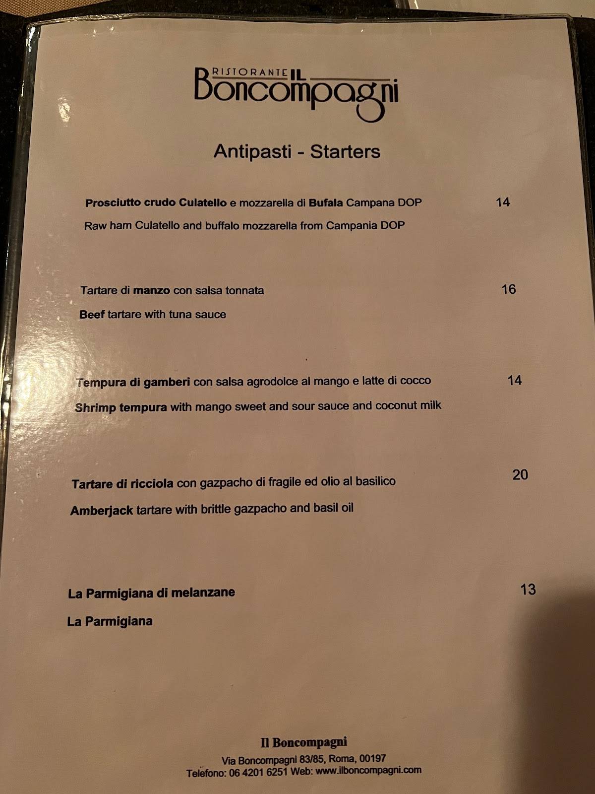 Menu di Ristorante Il Boncompagni 