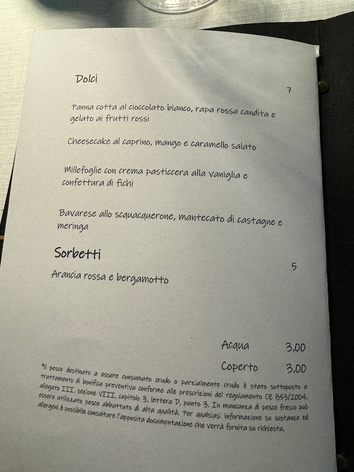 Menu di Ristorante Olivia in Rosa 