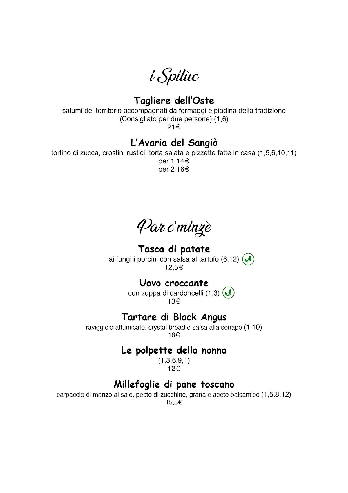 Menu di Al Sangiò - Magna e bè 