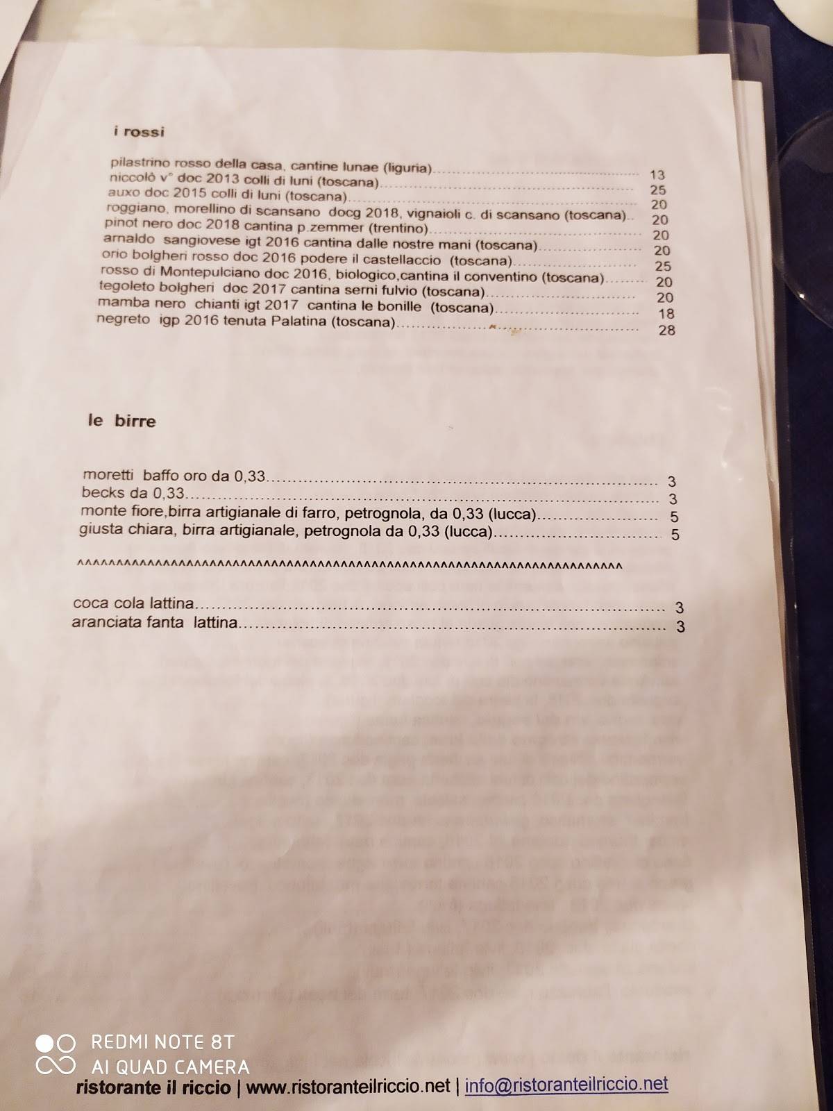 Menu di Ristorante il Riccio 