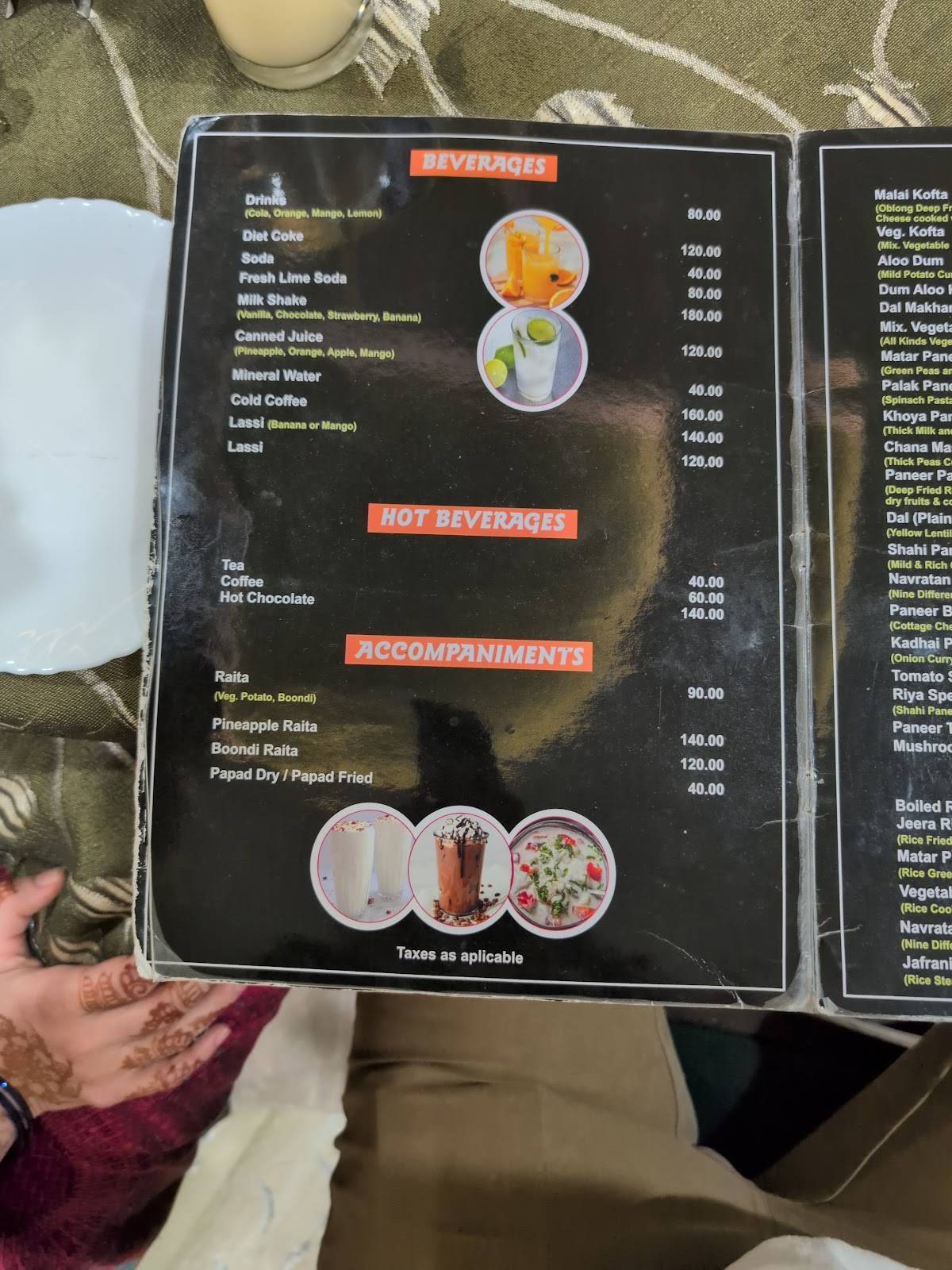 Riya Restaurant menu