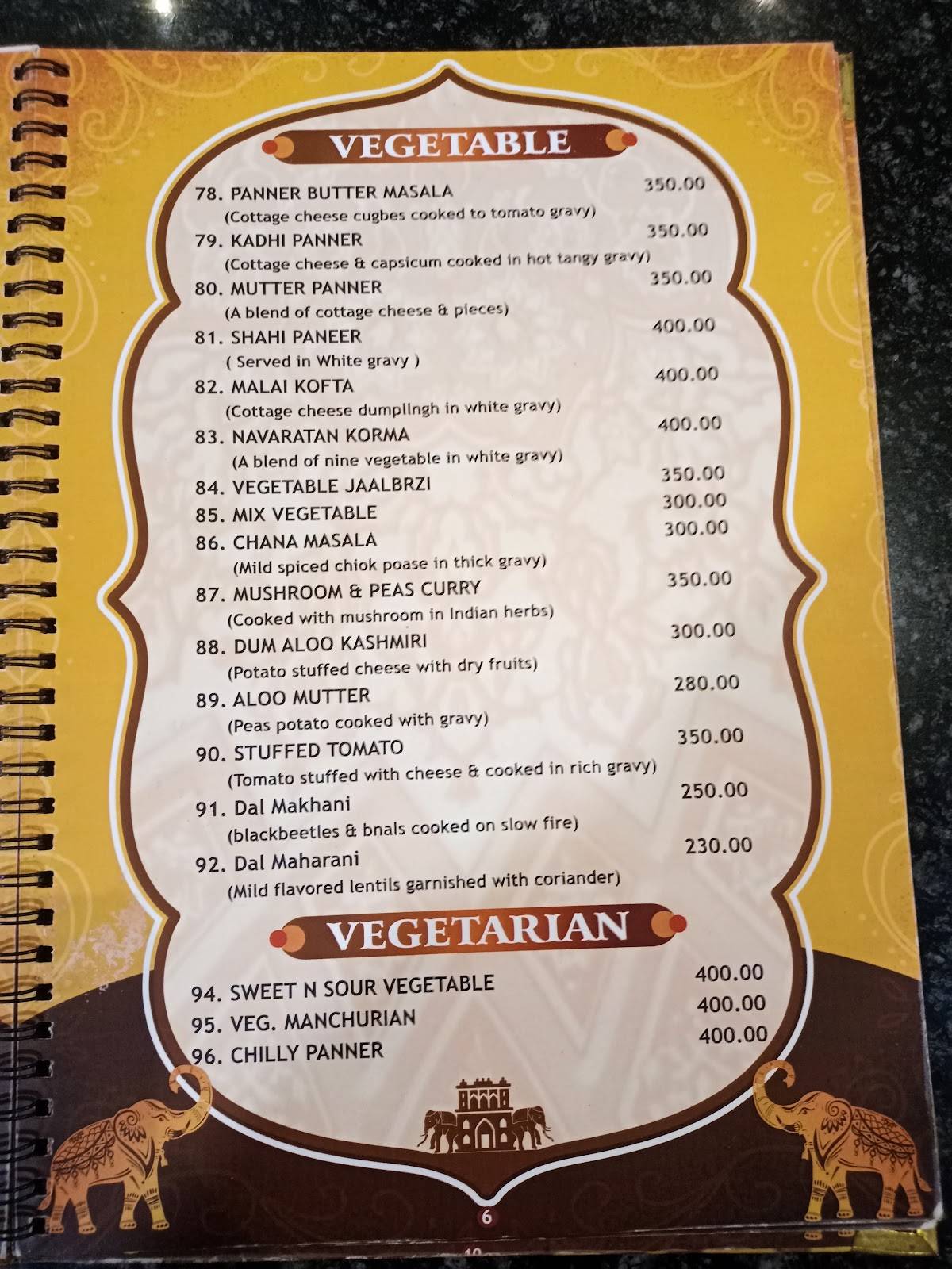 Royal Rajwada Multicuisine Restaurant menu