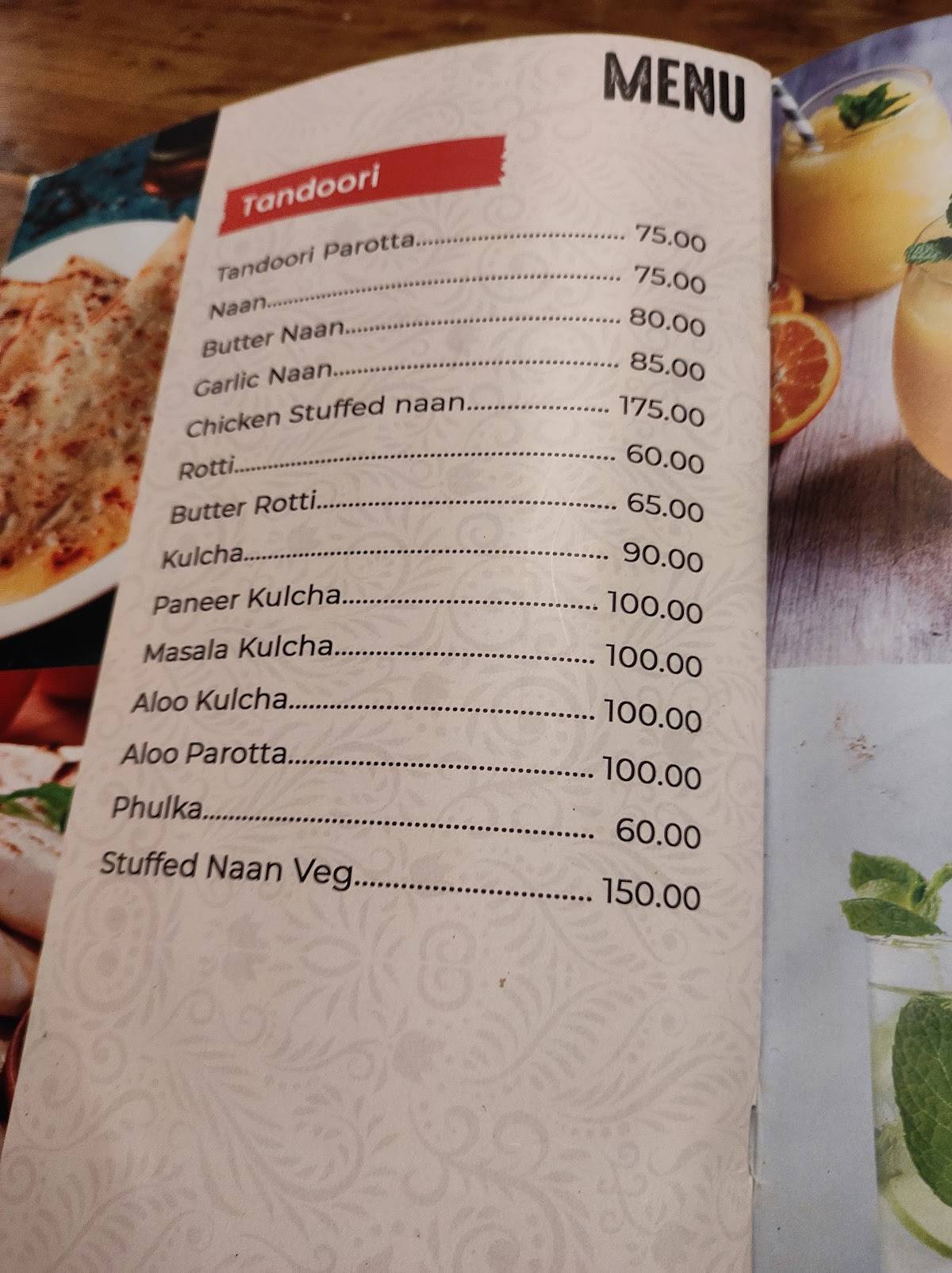 SDR Restaurant and cafe menu