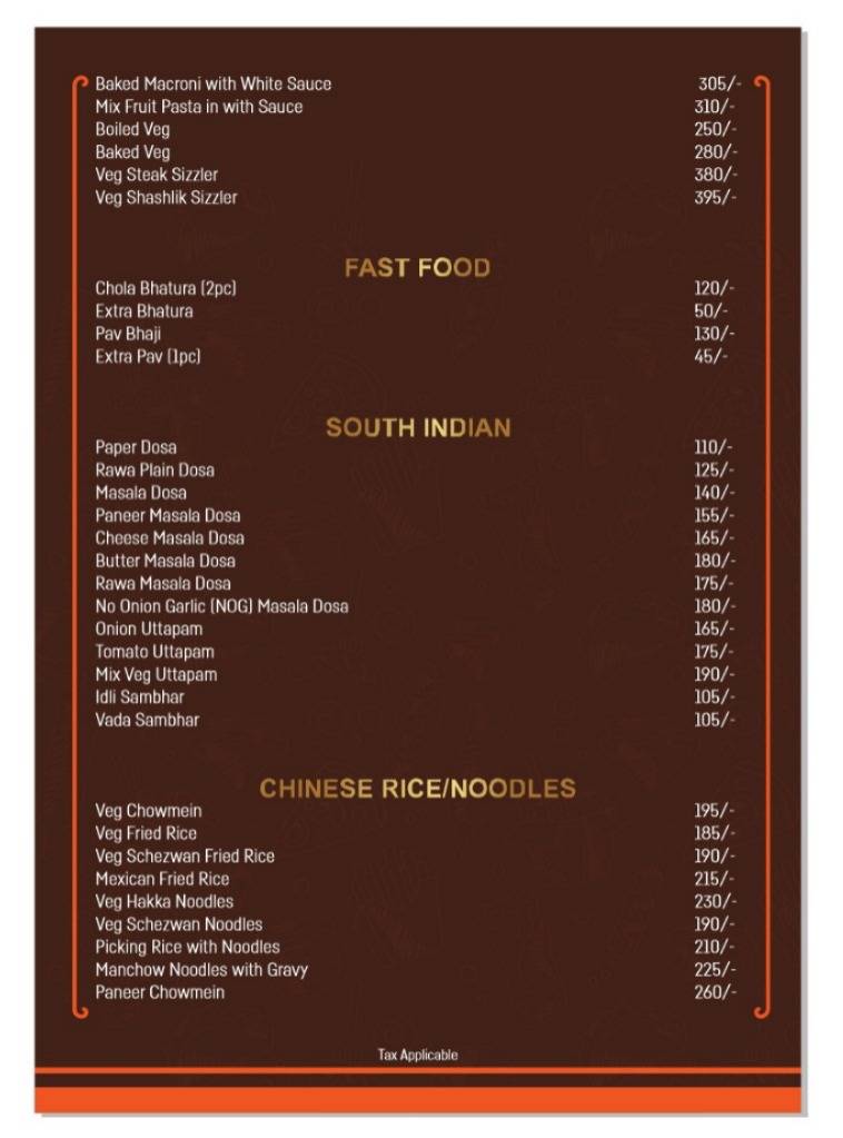 SHASHWAT RESTAURANT menu