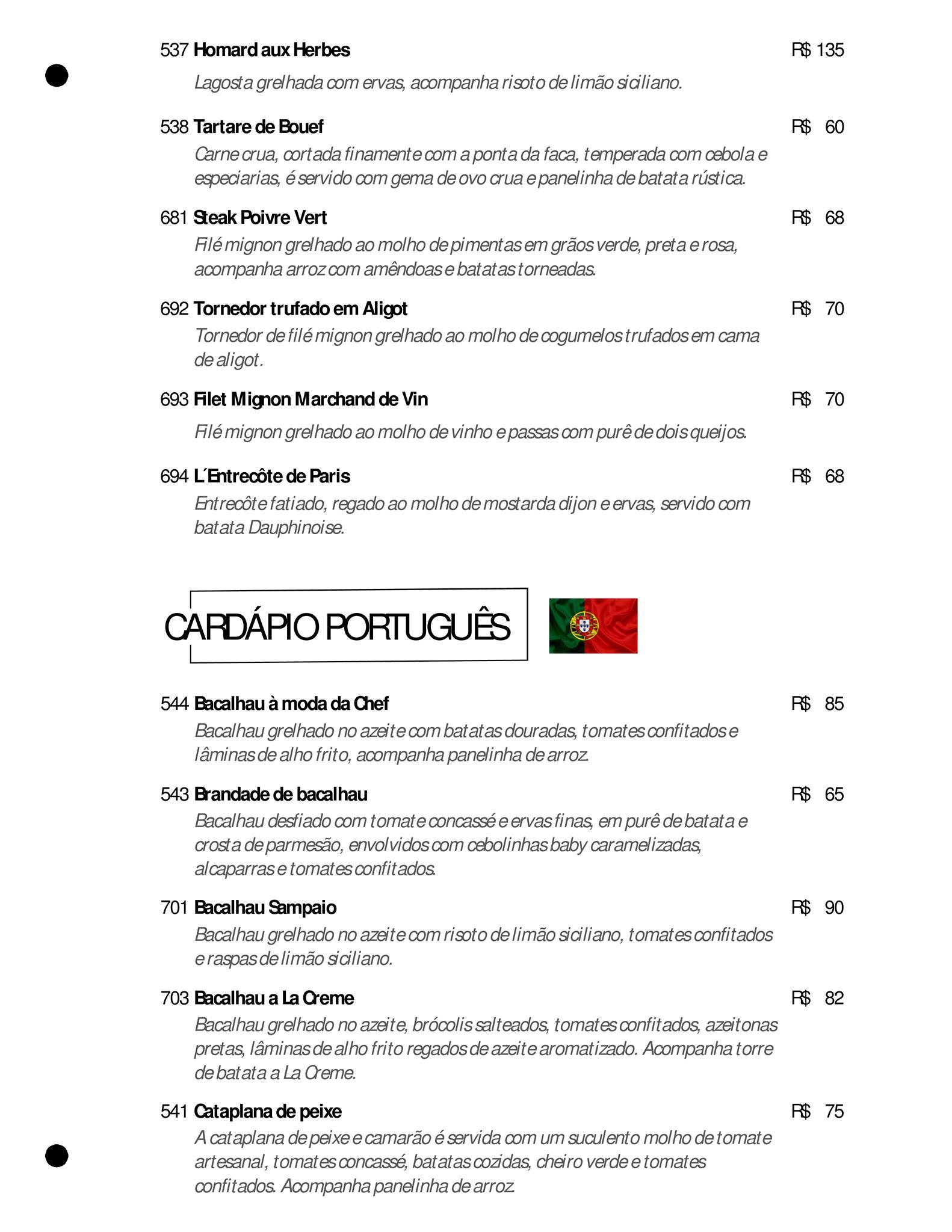 Sampaio Gastronomia cardápio