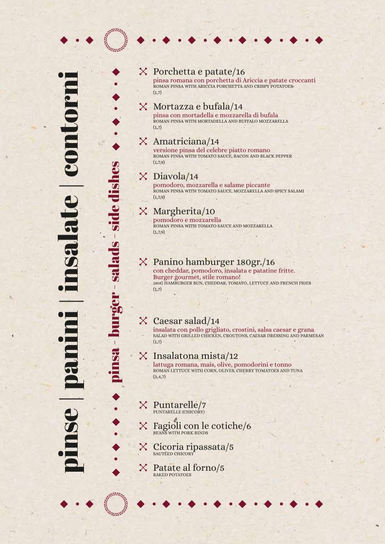 Menu di Sapore di Roma Fonte Meravigliosa 