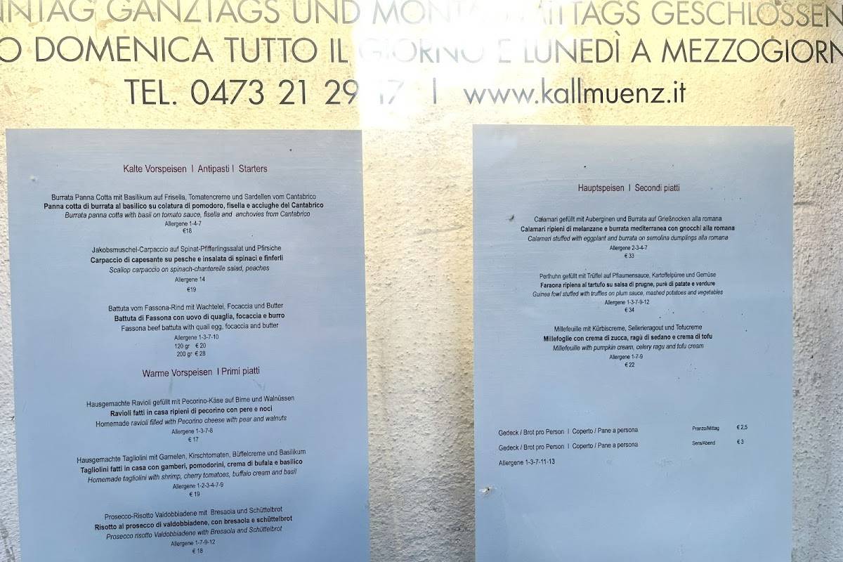 Menu di Restaurant Bar Schloss Kallmünz 