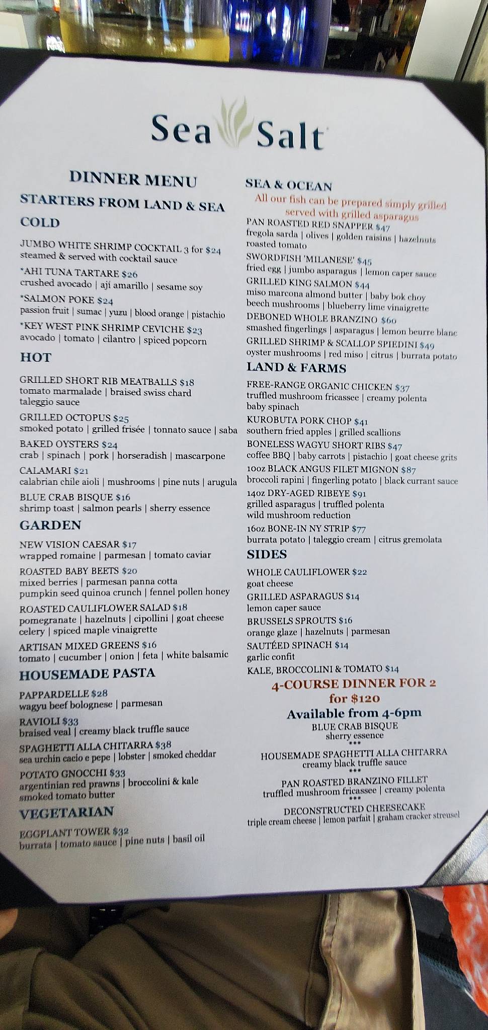 Menu at Sea Salt restaurant, Naples, 3rd St S
