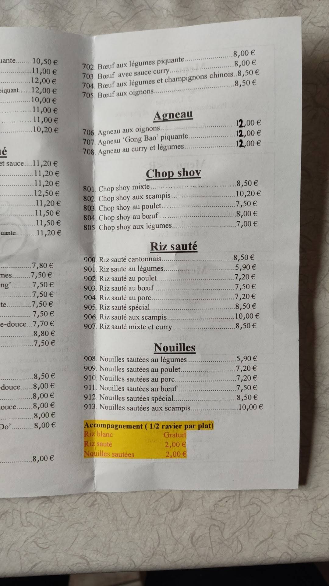 Menu de Shanghai Express