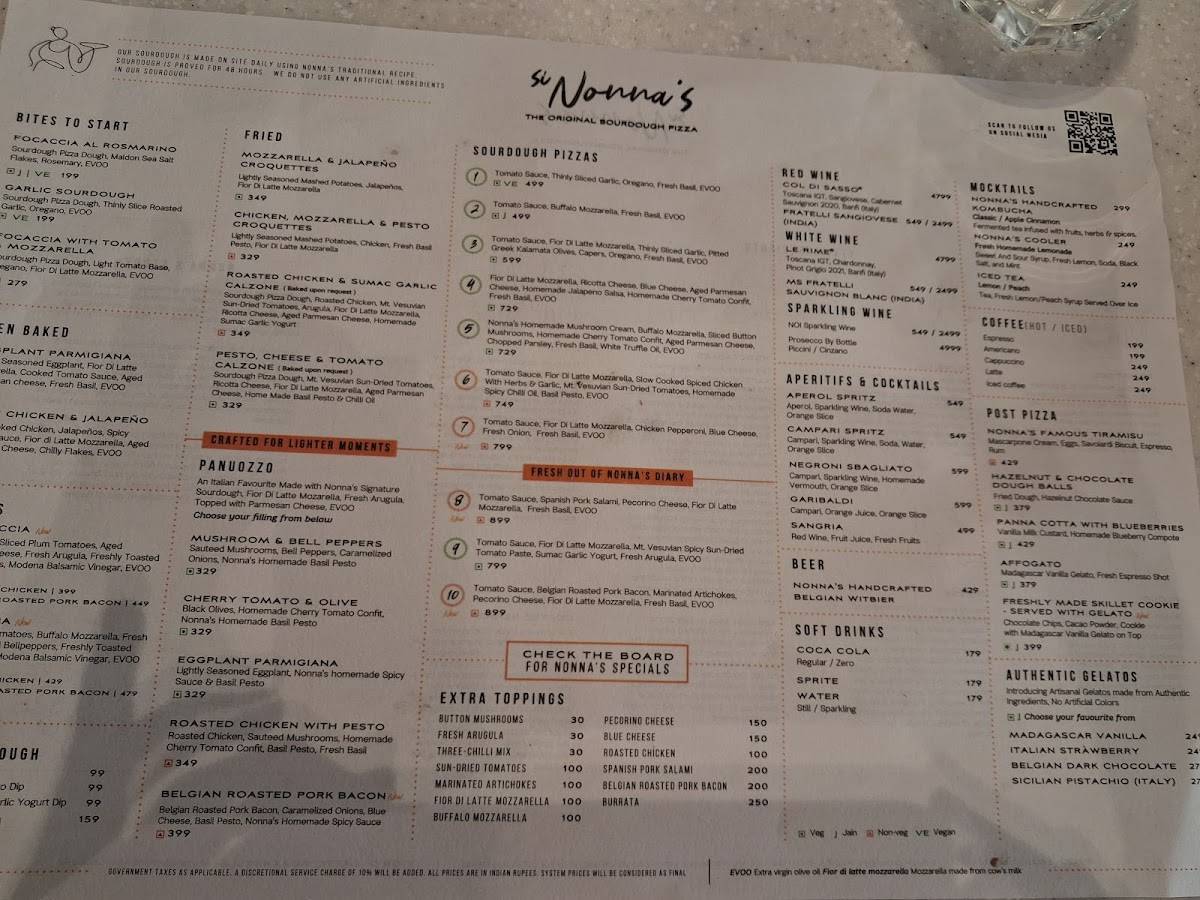 Si Nonna's - The Original Sourdough Pizza Inorbit Mall, Vashi Navi Mumbai menu