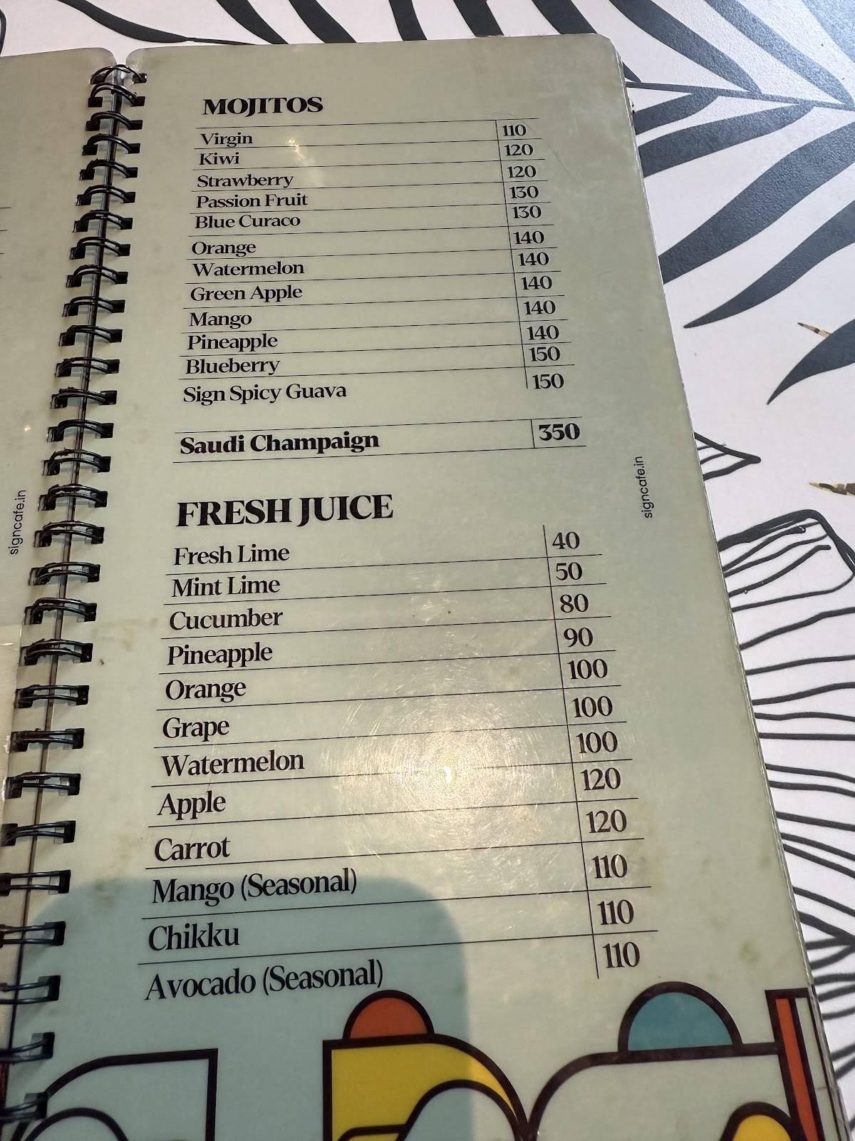 Sign Restaurant menu