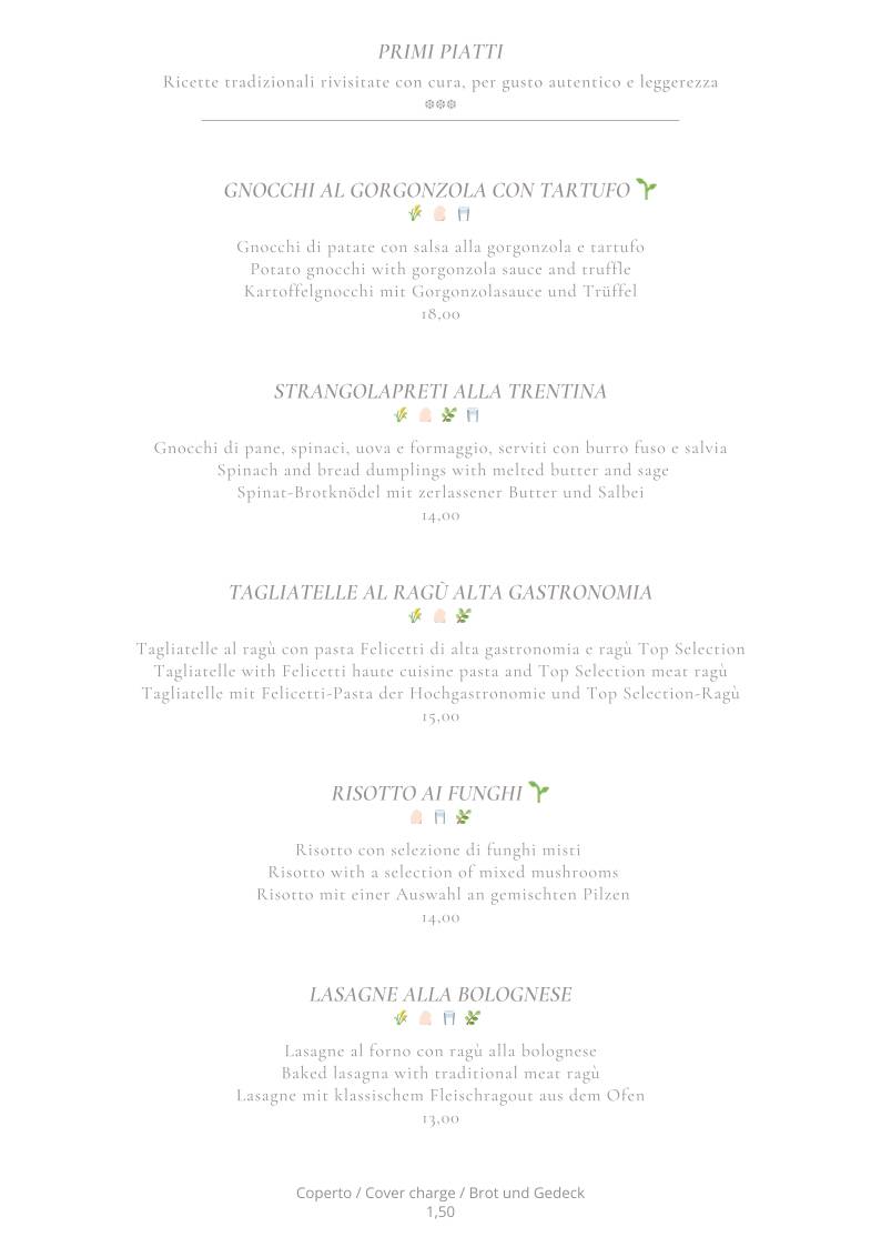 Menu di Speck Stube al Castèl Limone Ristorante Tipico 