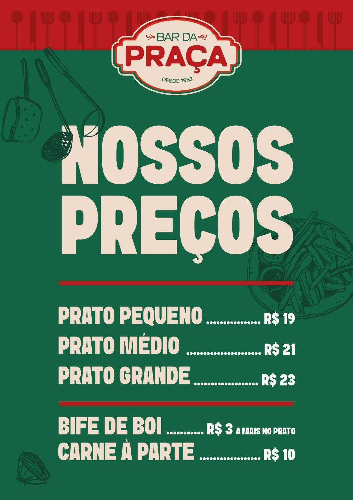 Bar da Praça cardápio