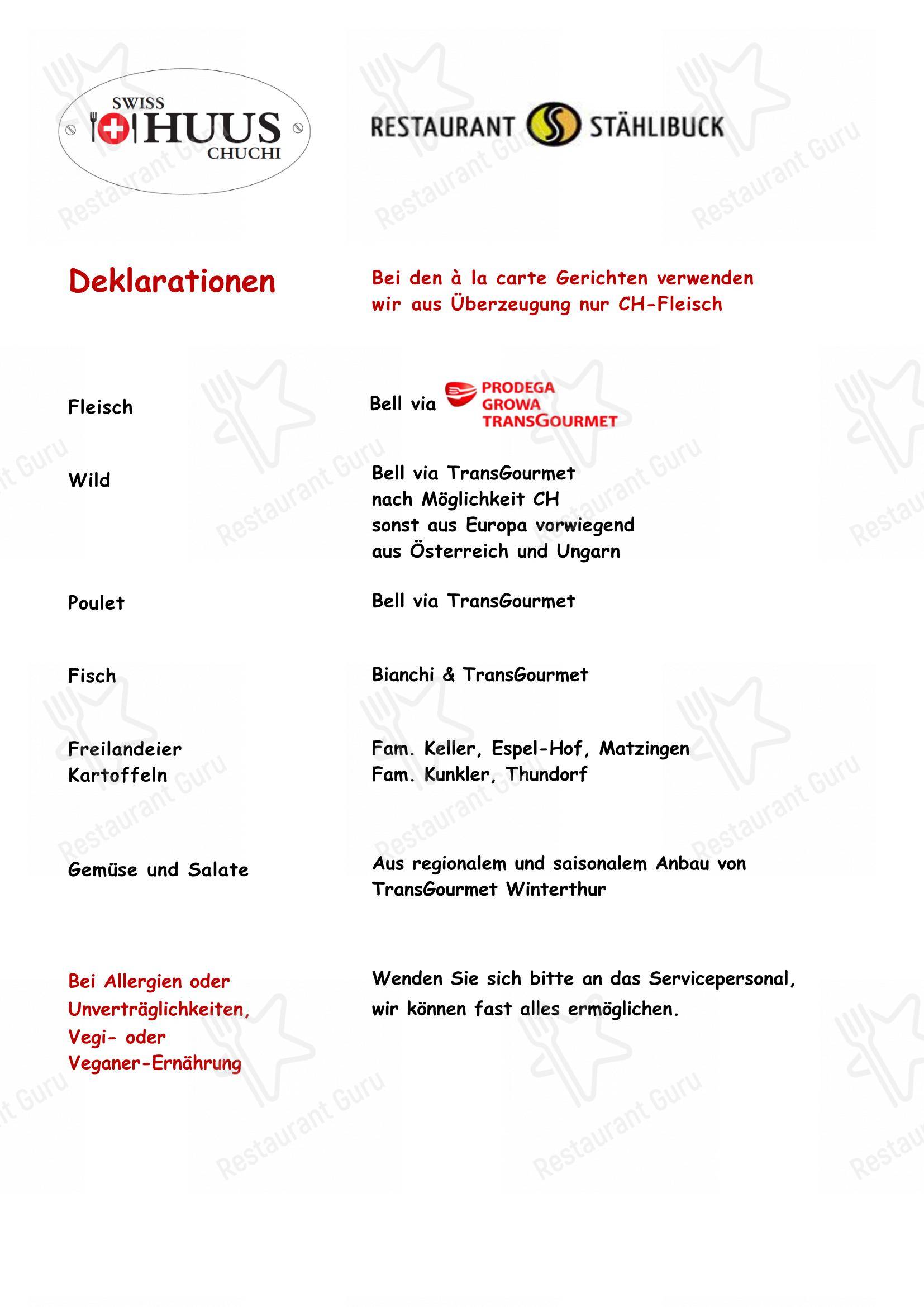 Restaurant Stählibuck in Frauenfeld - Menu bar