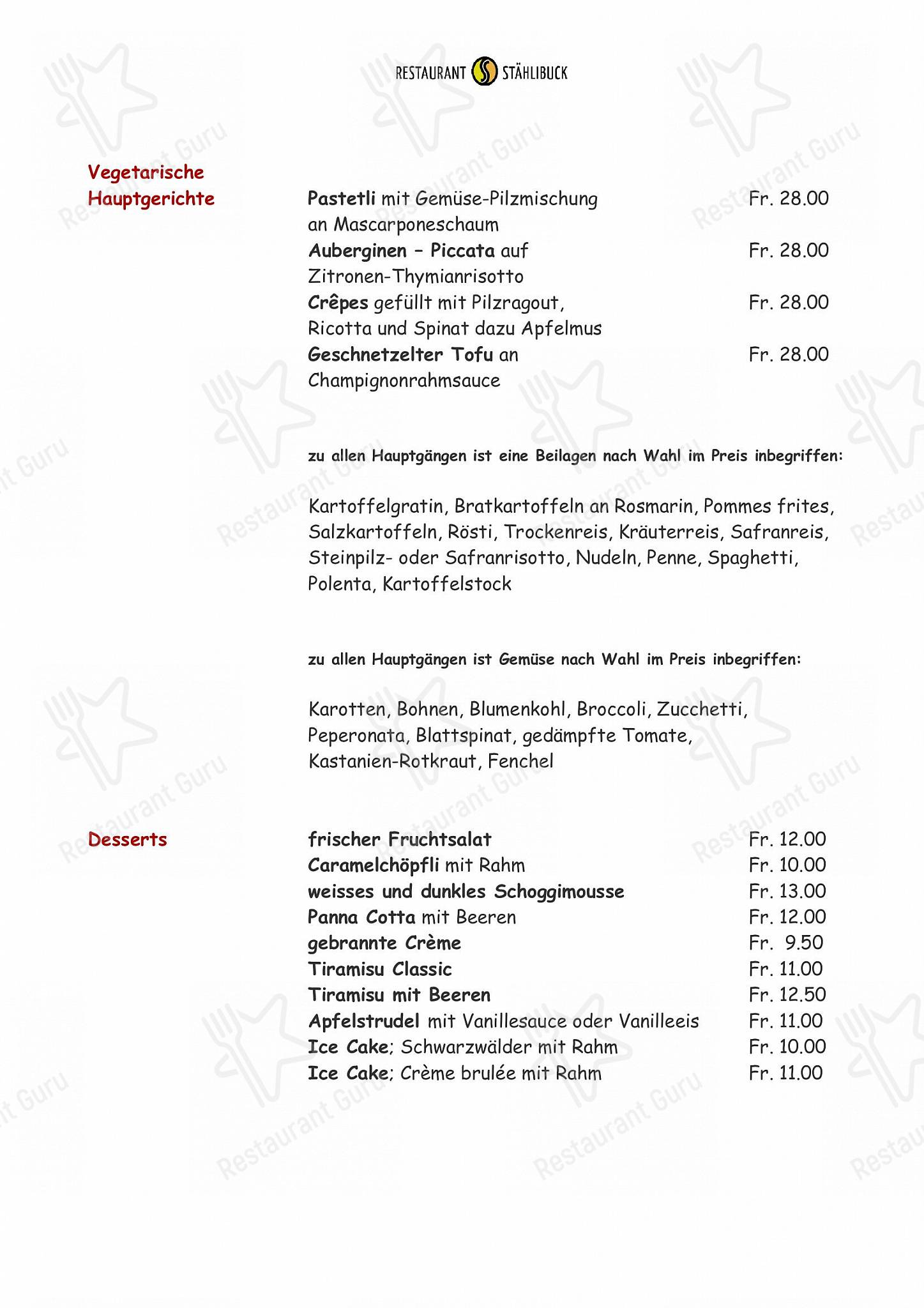 Menu di Restaurant Stählibuck - Menu