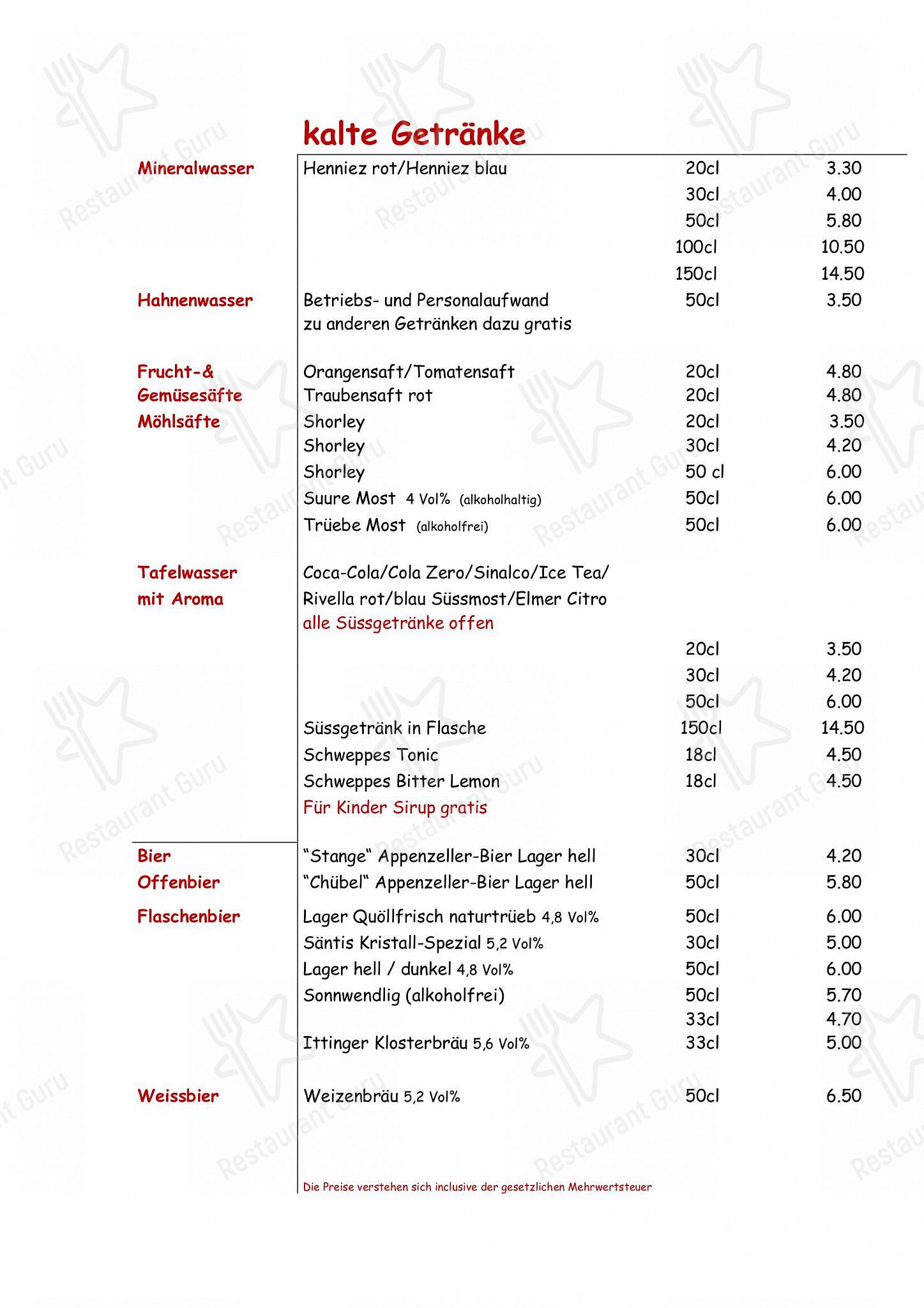 Menu per Restaurant Stählibuck ristorante