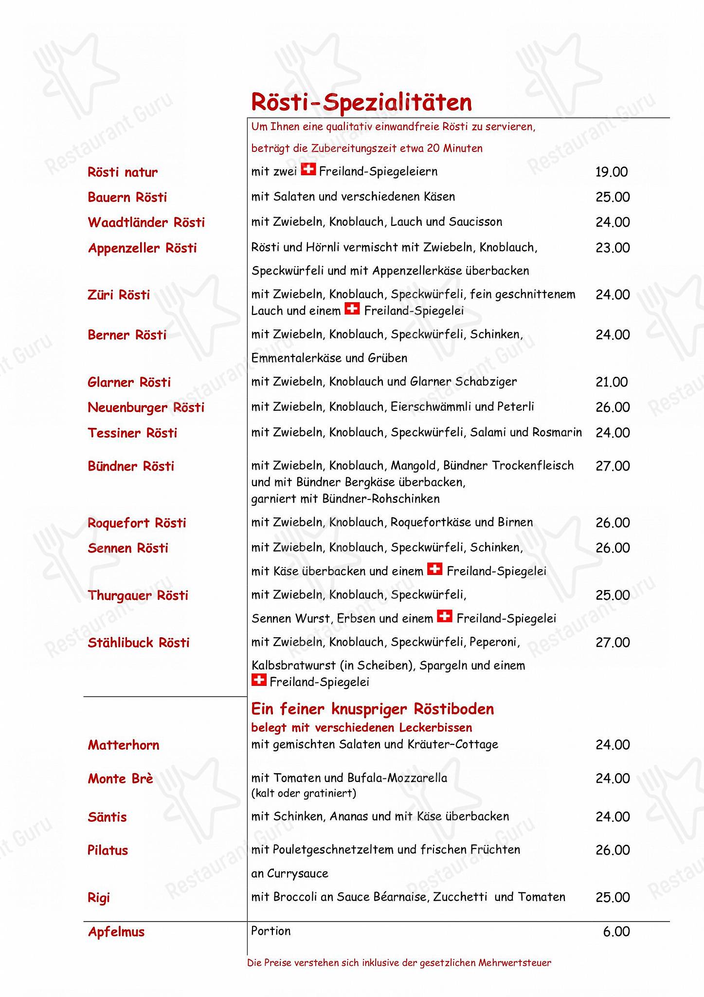 Restaurant Stählibuck in Frauenfeld - Menu