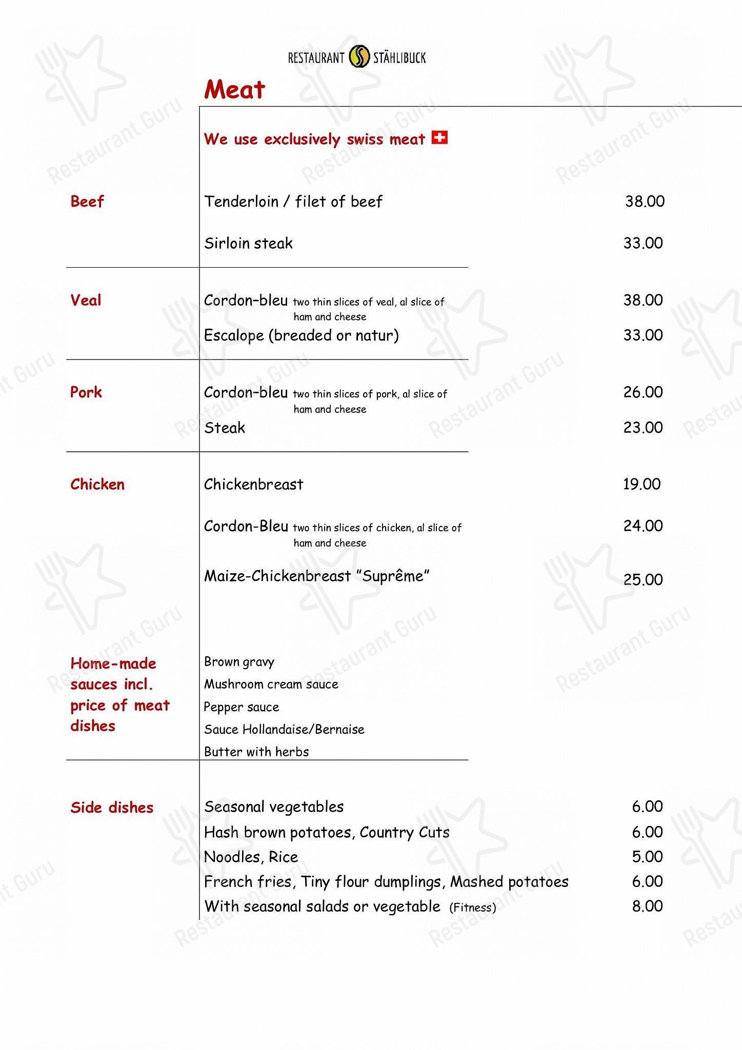 Menu di Restaurant Stählibuck - Menu