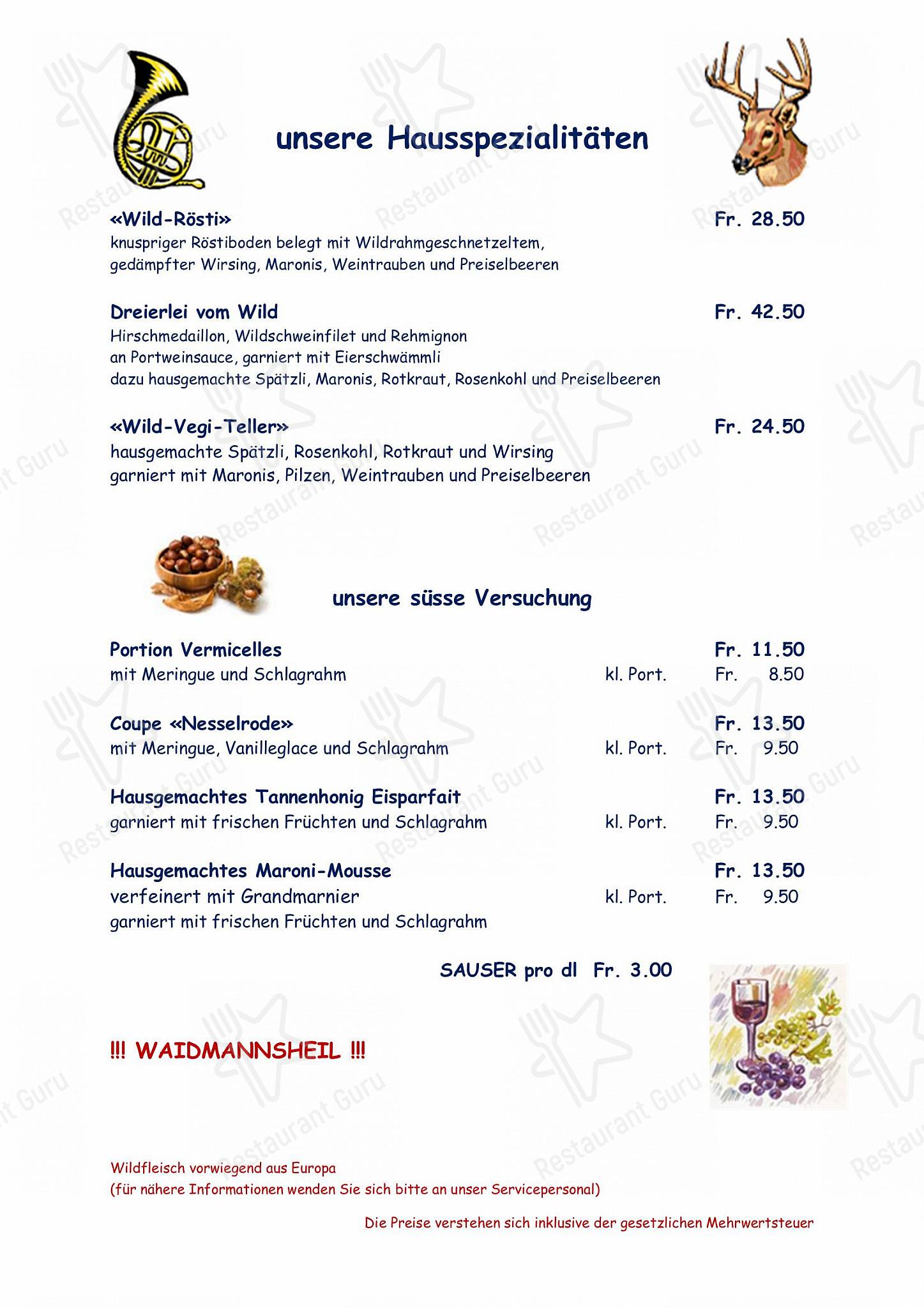 Menu di Restaurant Stählibuck - Menu