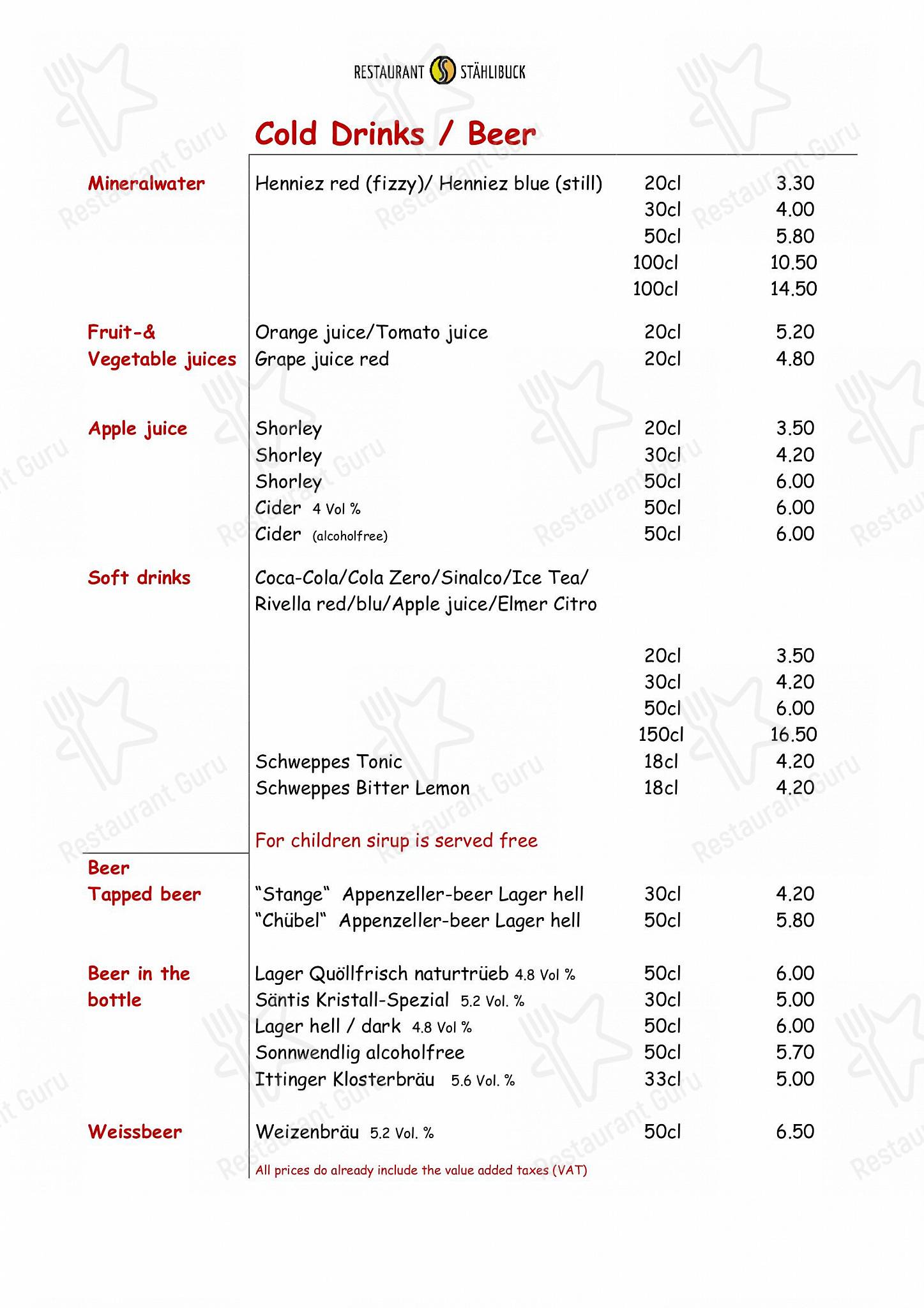 Restaurant Stählibuck in Frauenfeld - Menu