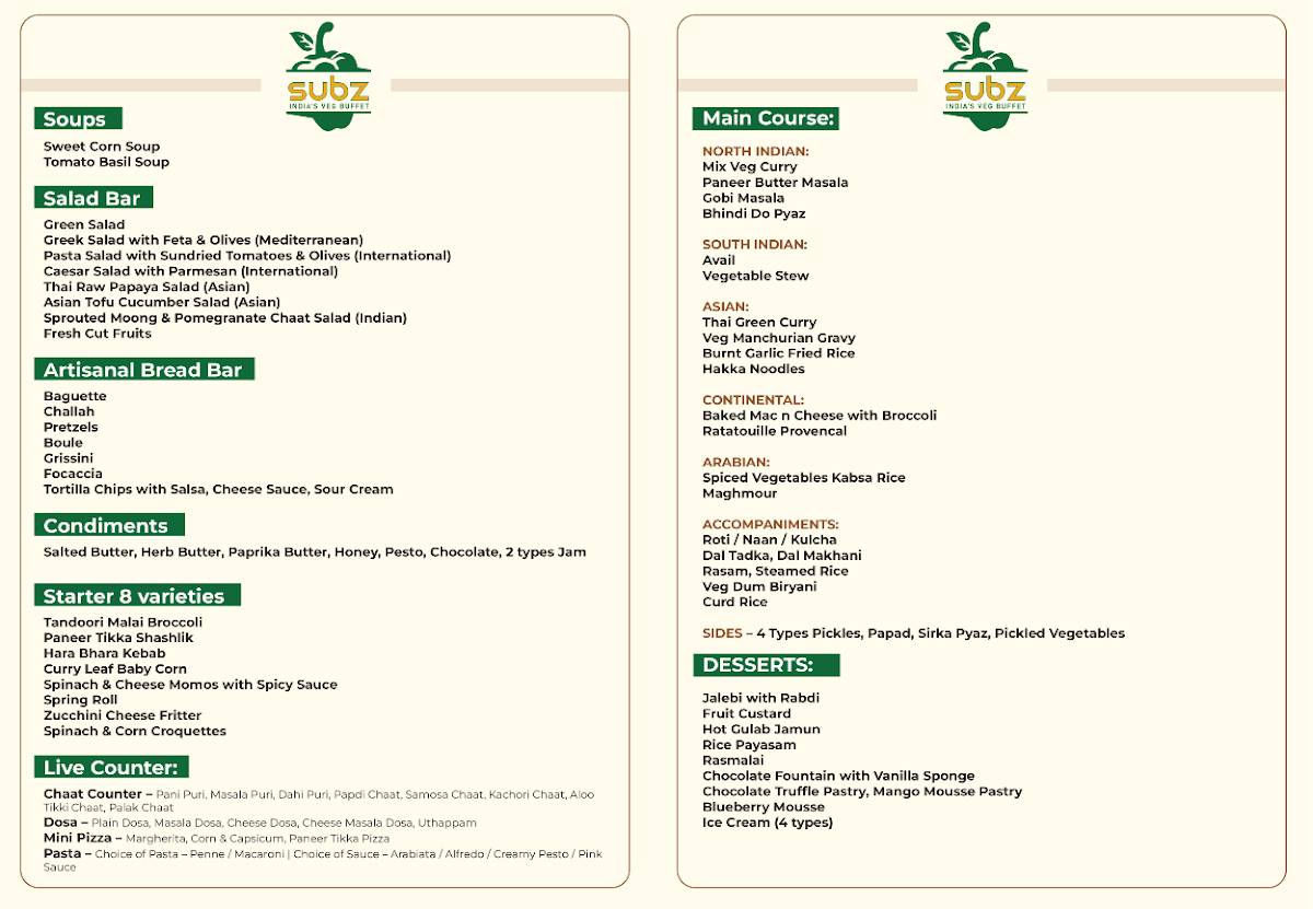 Subz menu