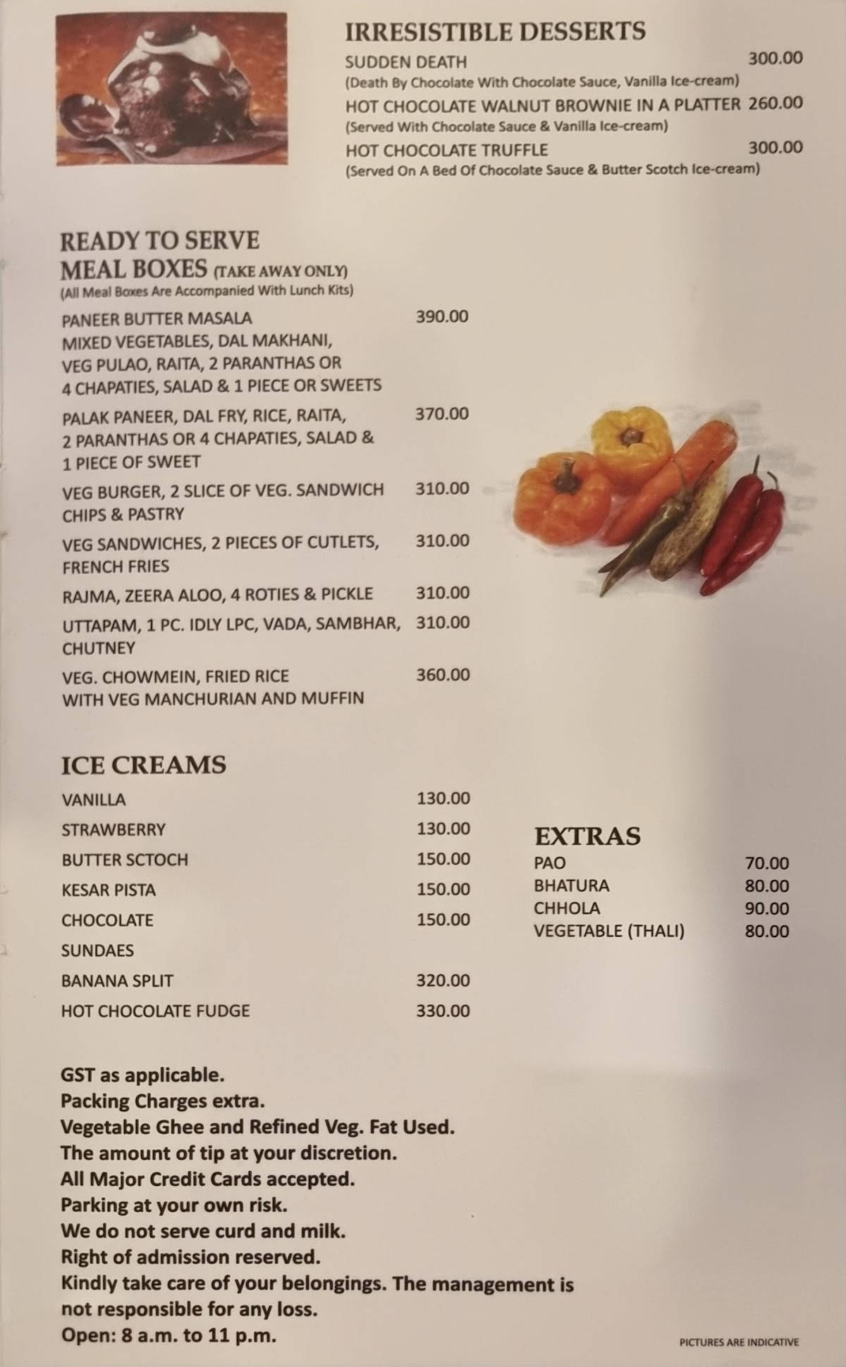 Surya Mahal menu