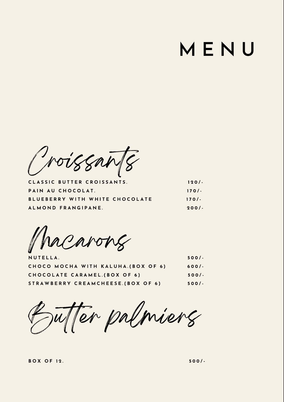Sweet tooth menu