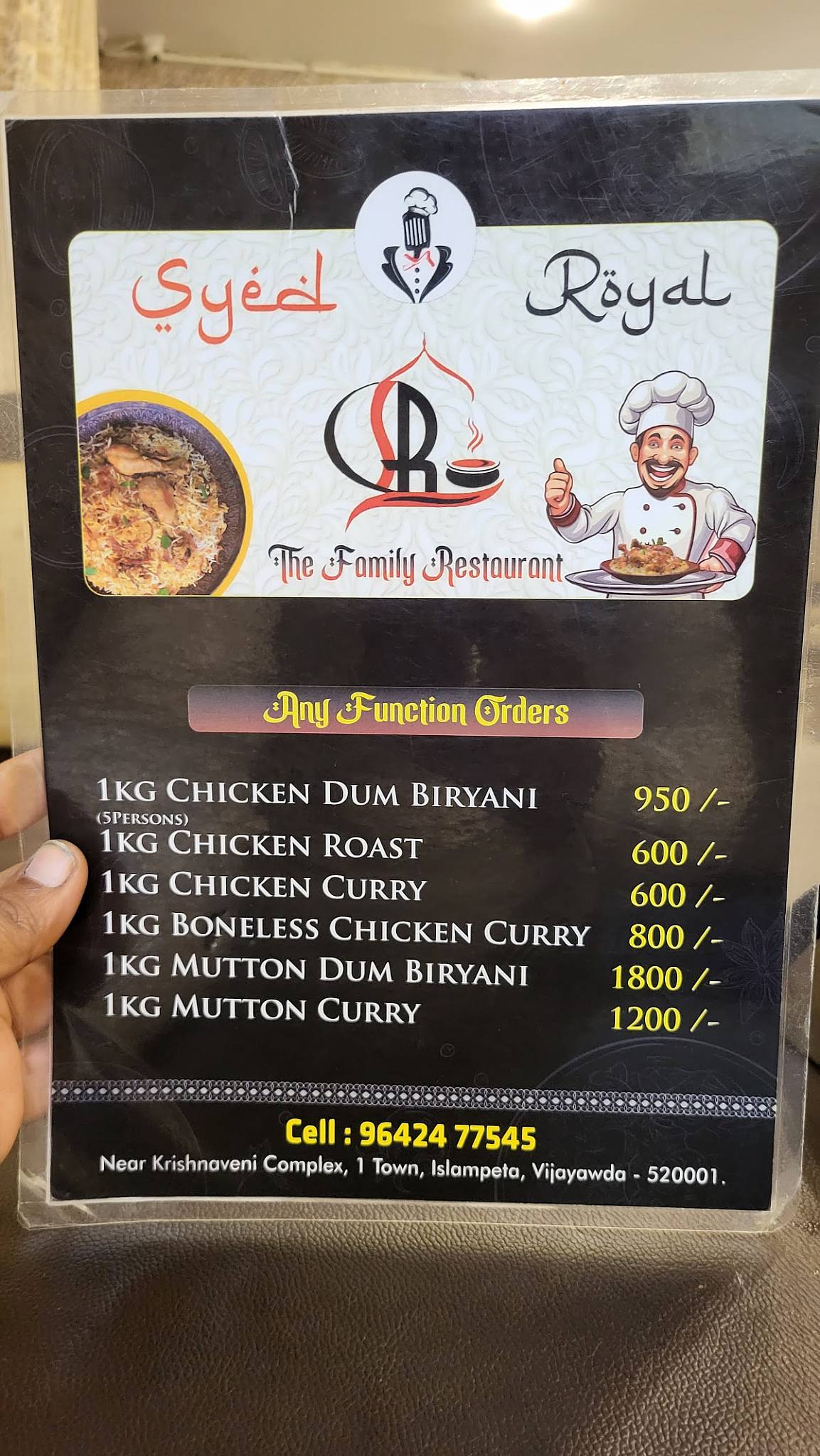 Syed Royal family restaurant menu