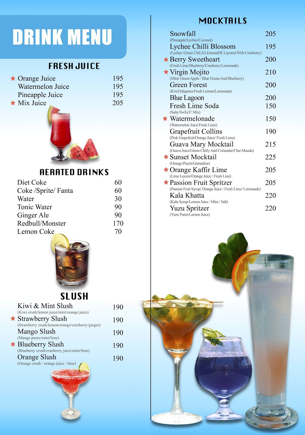 THE ROOF SKY RESTAURANT & CAFE menu