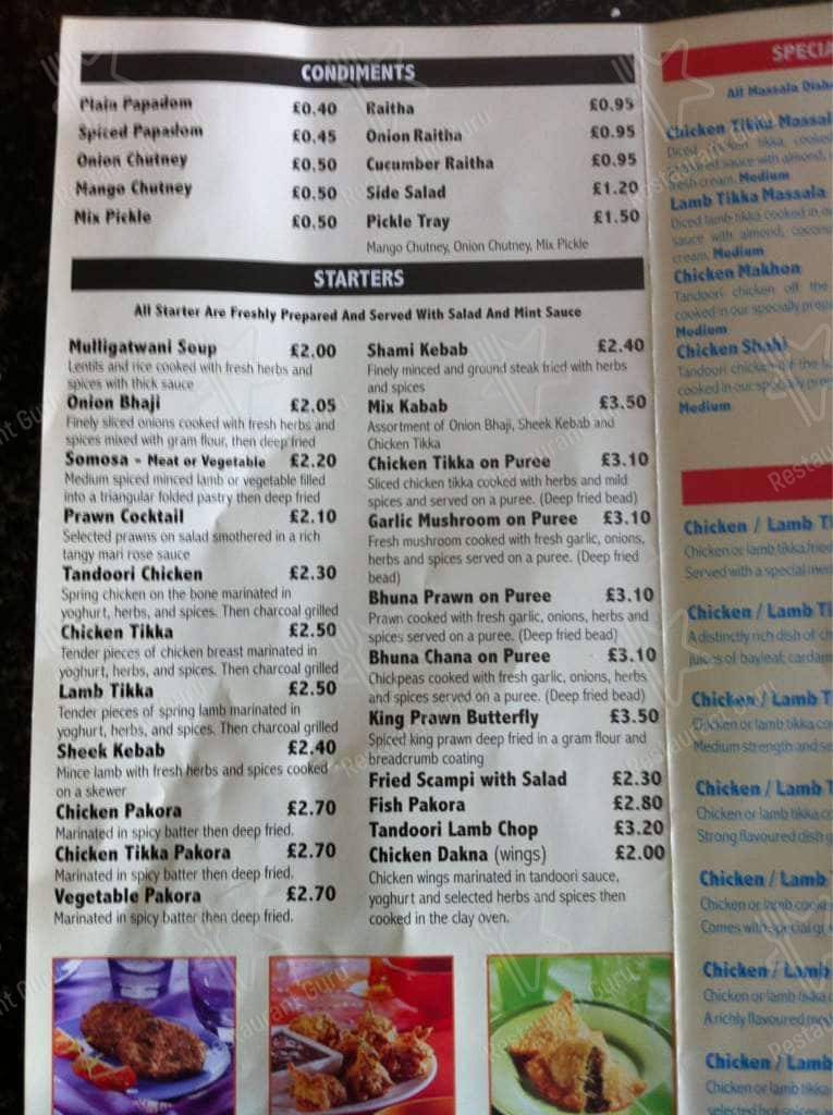 Taste Of India Penistone menu