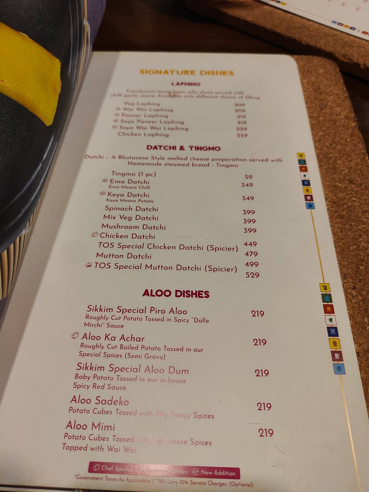 Taste Of Sikkim menu
