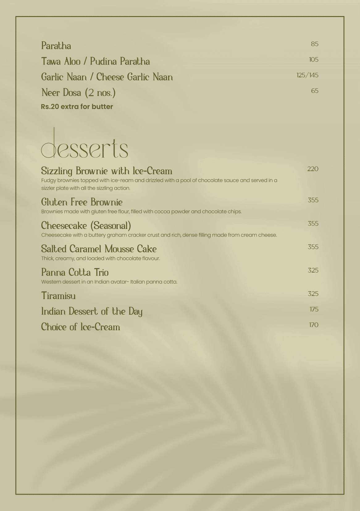 Tatini - Poolside Bar and Kitchen menu