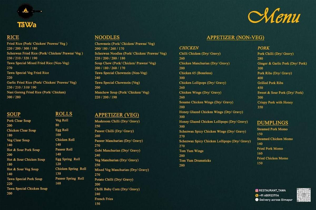Tawa Restaurant menu
