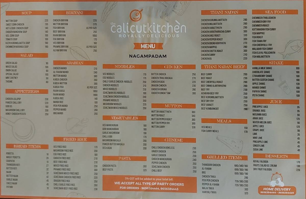 The Calicut Kitchen menu