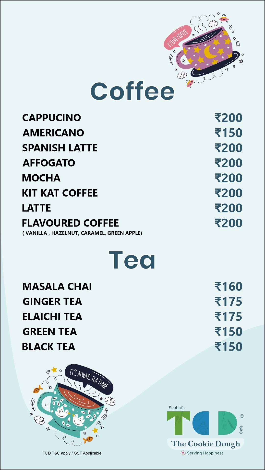 The Cookie Dough Cafe menu