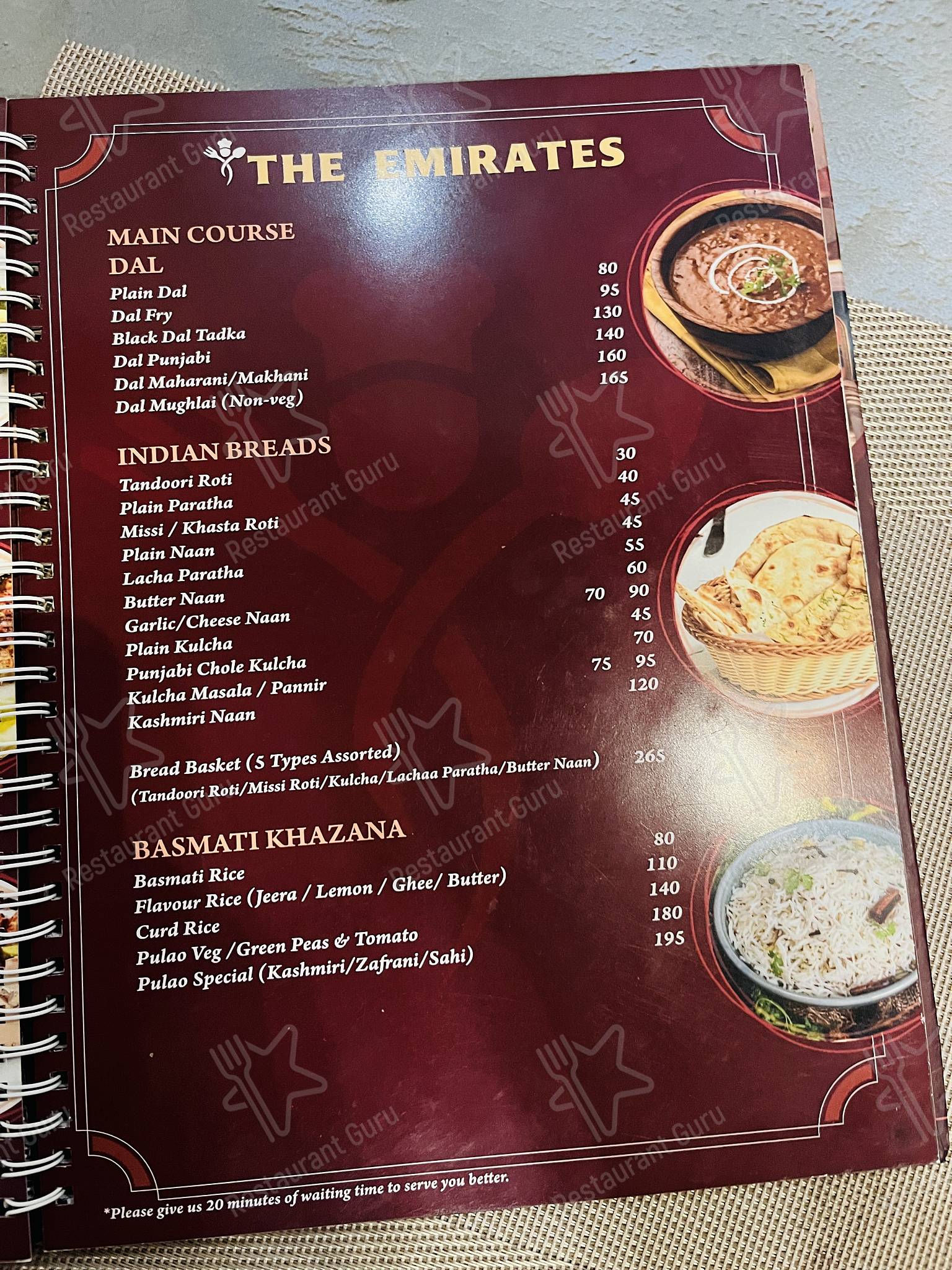 Check out the menu for The Emirates Restaurant