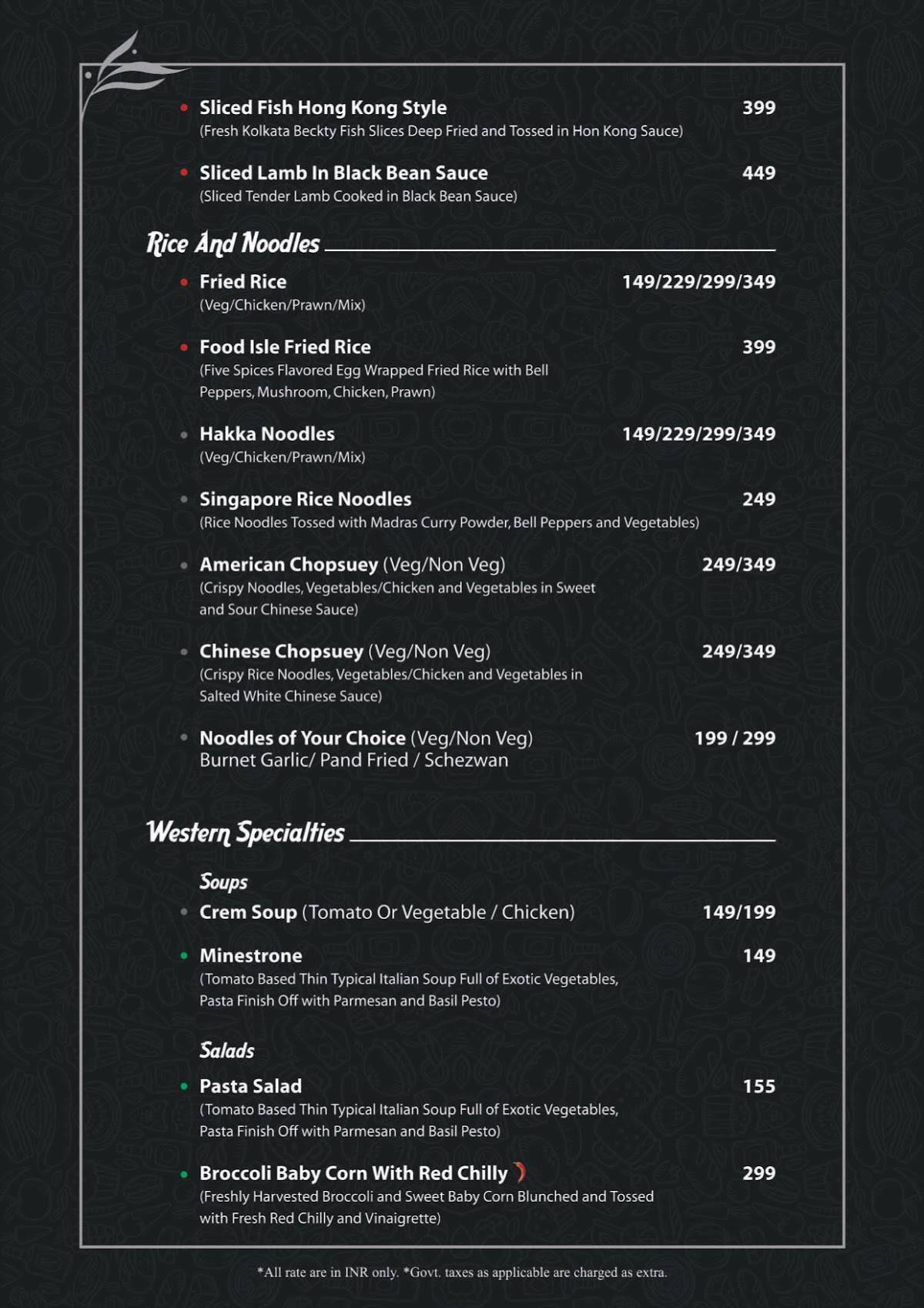 The Food Isle menu