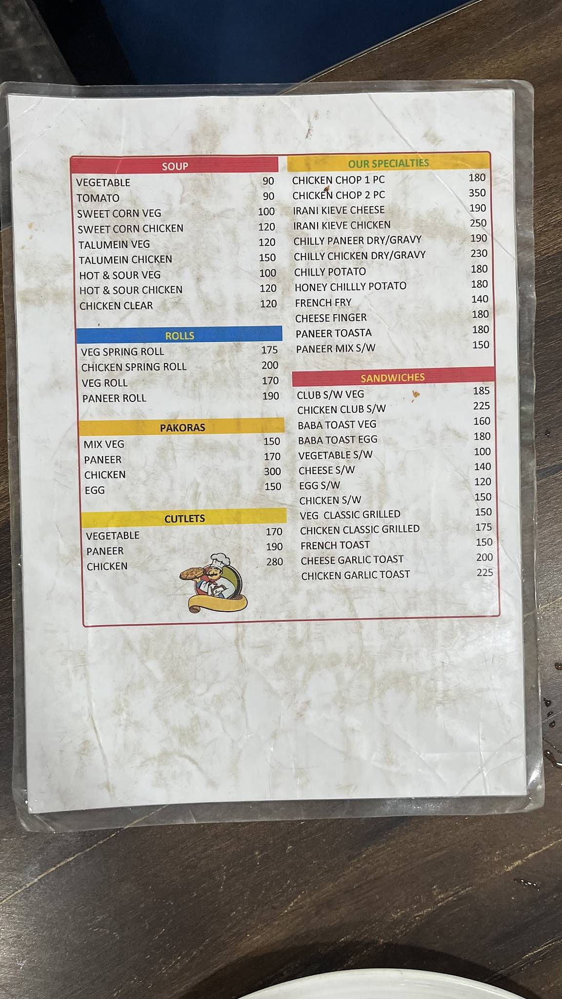 The Garden Restaurant menu