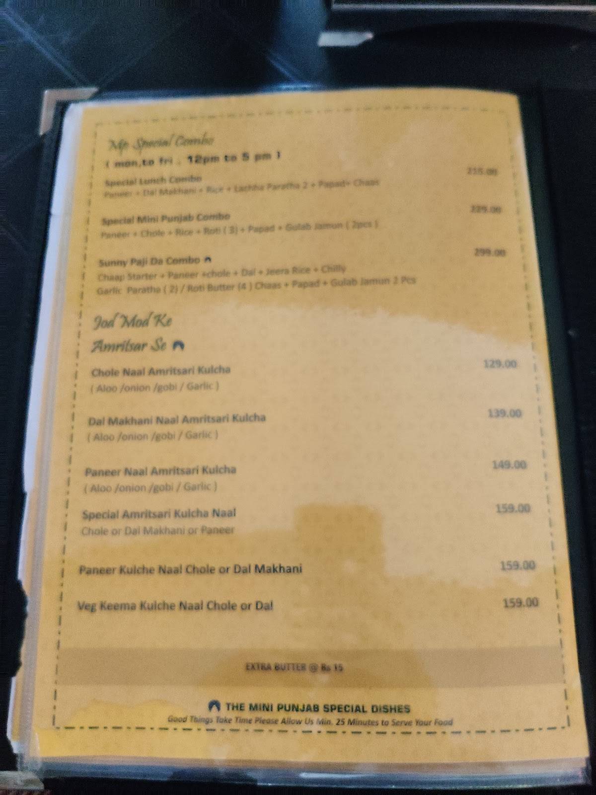 The Mini Punjab menu