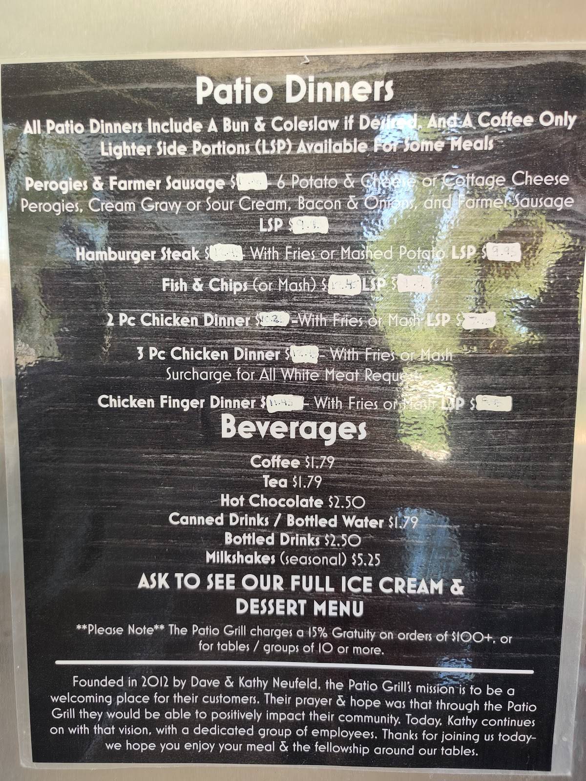 Menu at The Patio Grill restaurant, Grunthal