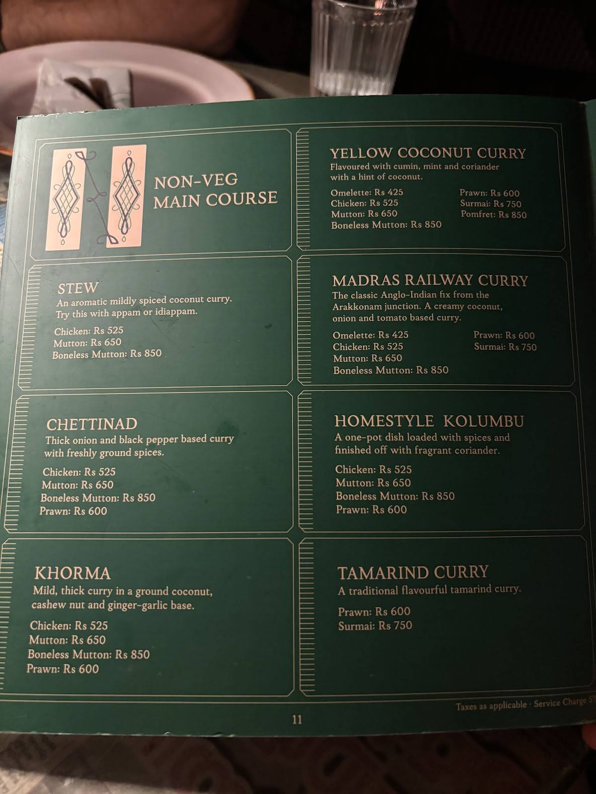 The Tanjore Tiffin Room, Goa menu