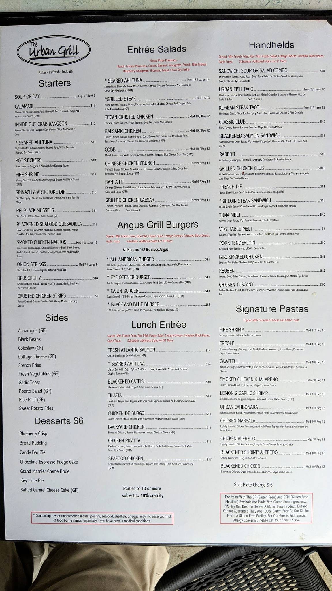 Menu at The Urban Grill restaurant, Urbandale