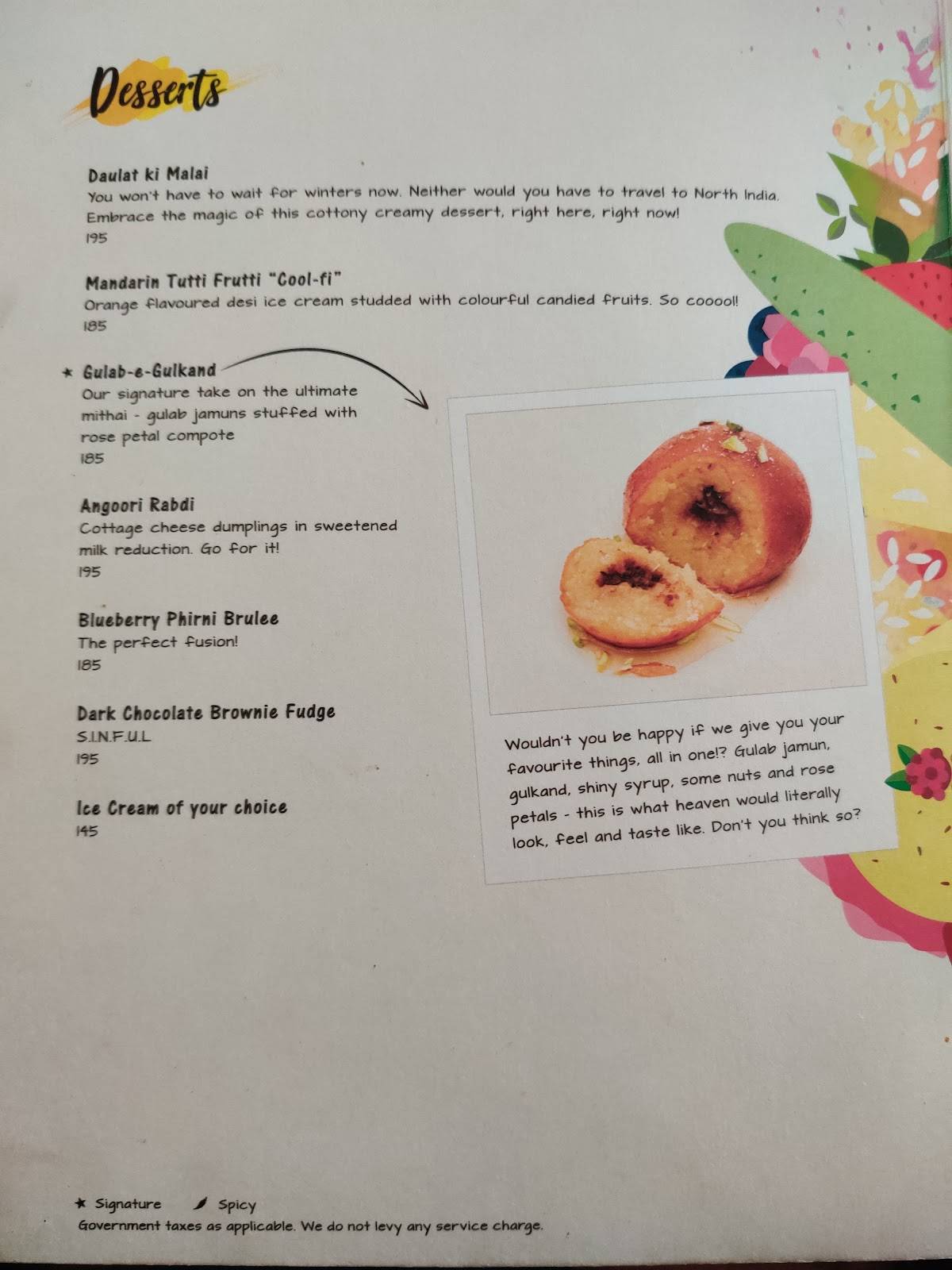 The Yellow Chili menu