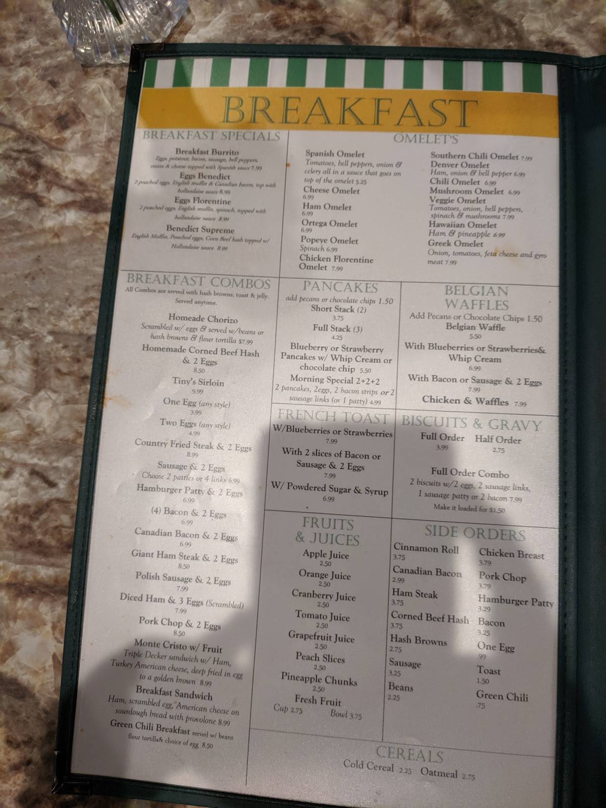 Menu at Tiny's Family Restaurant And lounge, Payson