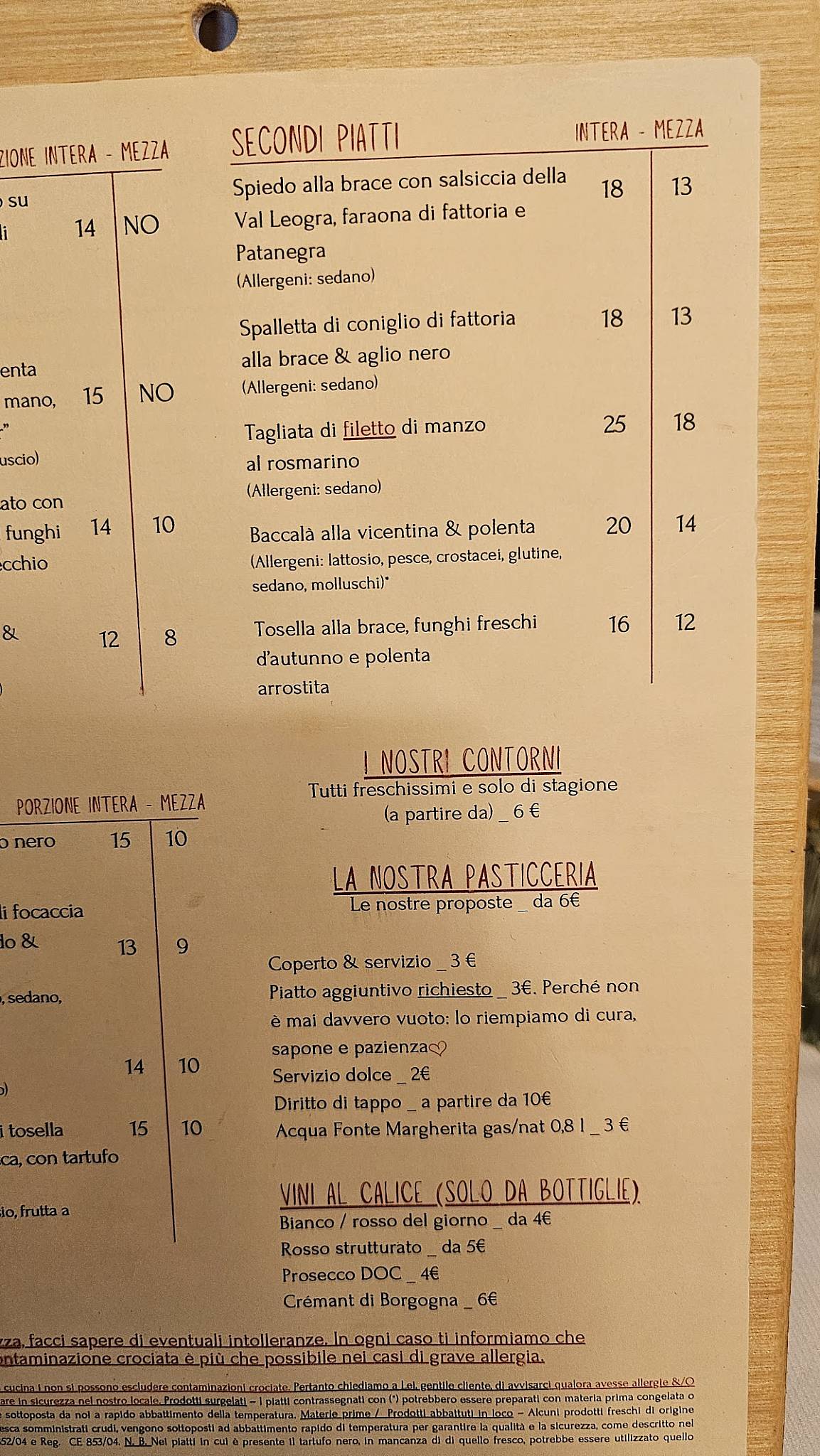 Menu di Trattoria Ai Celibi 