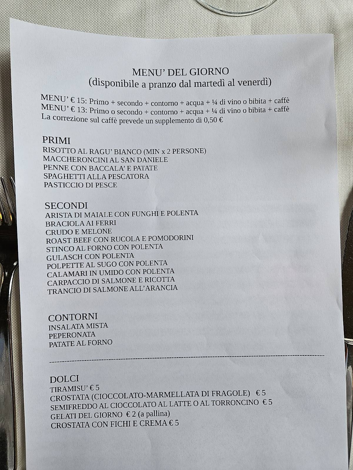 Menu di Da Nicola Trattoria & Alloggi 