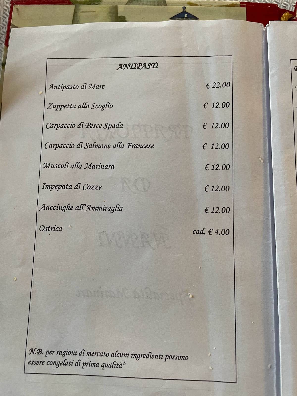 Menu di Trattoria Nanni 